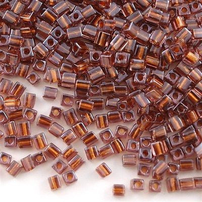 Miyuki 4mm Cube Seed Bead Inside Color Lined Rose Copper 15g (2646)