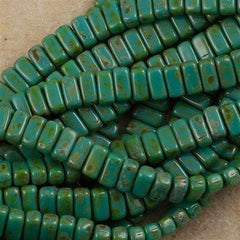 50 CzechMates 3x6mm Two Hole Brick Beads Dark Turquoise Picasso (63150T)