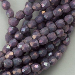 50 Czech Fire Polished 8mm Round Bead Opaque Amethyst Luster (15726P)