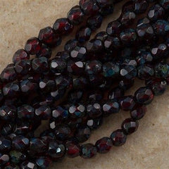 100 Czech Fire Polished 4mm Round Bead Ruby Picasso (90080T)