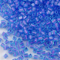 Miyuki 4mm Cube Seed Bead Blue Inside Color Lined Lavender 19g Tube (2640)
