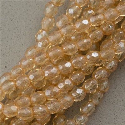 100 Czech Fire Polished 3mm Round Bead Transparent Champagne Luster (14413)