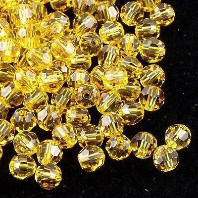 12 TRUE CRYSTAL 4mm Faceted Round Bead Light Topaz (226)