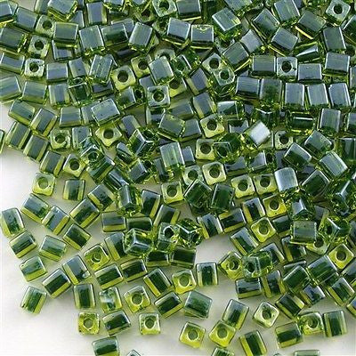 Miyuki 4mm Square Seed Bead Inside Color Lined Lime Dark Green 19g Tube (2637)