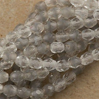 100 Czech Fire Polished 4mm Round Bead Crystal Gray (46028)