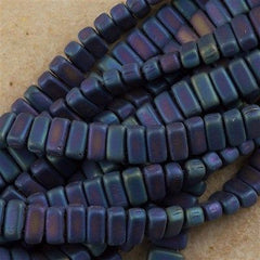 50 CzechMates 3x6mm Two Hole Brick Beads Matte Blue Iris (21135)