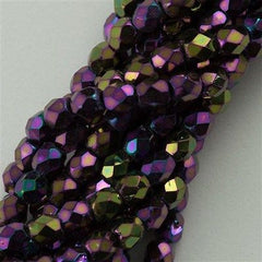 100 Czech Fire Polished 3mm Round Beads Purple Iris (21495)