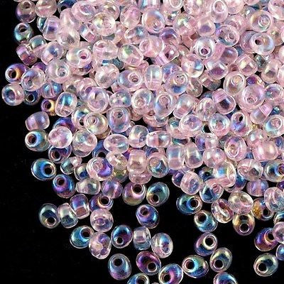 Miyuki 4mm Magatama Seed Bead Inside Color Lined Pink AB 10g (2144)