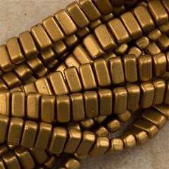 50 CzechMates 3x6mm Two Hole Brick Beads Matte Metallic Goldenrod (01730K)