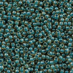 Toho Round Seed Bead 11/0 Jonquil Inside Color Lined Turquoise 2.5-inch Tube (953)