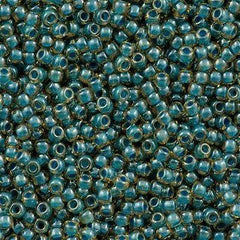 50g Toho Round Seed Beads 11/0 Jonquil Inside Color Lined Turquoise (953)