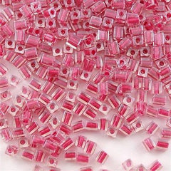 Miyuki 4mm Square Seed Bead Inside Color Lined Rose 19g Tube (2603)