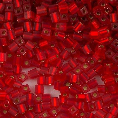 Miyuki 3mm Cube Seed Bead Matte Silver Lined Red 10g (10F)