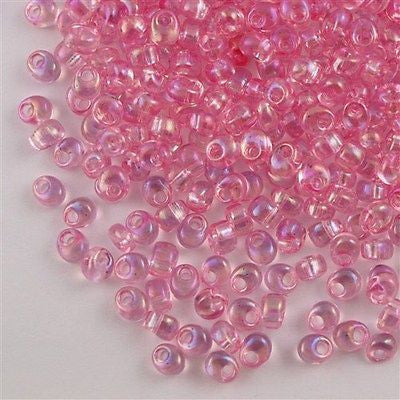 Miyuki 4mm Magatama Seed Bead Transparent Bubble Gum Pink AB 23g Tube (2153)