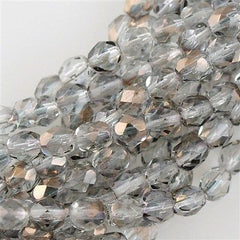50 Czech Fire Polished 6mm Round Bead Transparent Smoke Luster 1/2 Coat (14235)