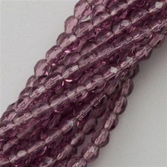 50 Czech Fire Polished 6mm Round Bead Mid Amethyst (20040)