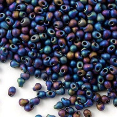Tiny Miyuki Drop Seed Bead Opaque Matte Black AB 9g Tube (401FR)
