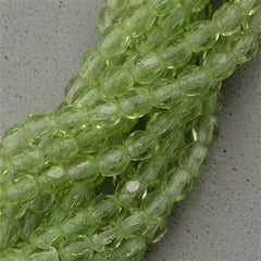 100 Czech Fire Polished 3mm Round Beads Lime Green (50400)
