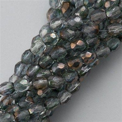 100 Czech Fire Polished 3mm Round Bead Green Crystal Luster (91003)