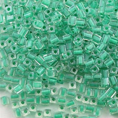 Miyuki 4mm Square Seed Bead Inside Color Lined Aqua Green 19g Tube (219)