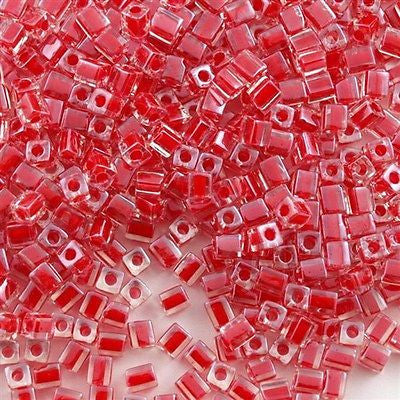 Miyuki 4mm Square Seed Bead Inside Color Lined Red 19g Tube (226)