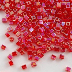 Miyuki 4mm Cube Seed Bead Transparent Red AB 19g Tube (254)