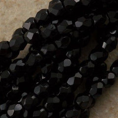 100 Czech Fire Polished 3mm Round Bead Jet Black (23980)