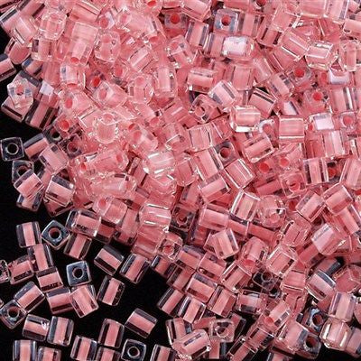 Miyuki 4mm Square Seed Bead Inside Color Lined Pink Grapefruit 19g Tube (204)