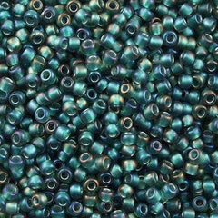 50g Toho Round Seed Bead 8/0 Transparent Matte Inside Color Lined Forest Green (270F)
