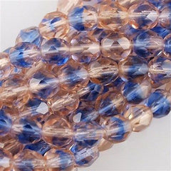 100 Czech Fire Polished 4mm Round Bead Light Pink Blue (37701)