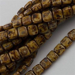 50 CzechMates 6mm Two Hole Tile Beads Opaque Beige Picasso (13010T)