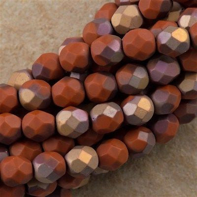 50 Czech Fire Polished 6mm Round Bead Matte Apollo Umber (13610AM)