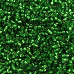 25g Miyuki Delica Seed Bead 11/0 Semi Matte Dyed Silver Lined Green DB688