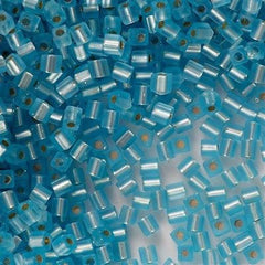 Miyuki 3mm Cube Seed Bead Matte Silver Lined Blue Topaz 19g Tube (18F)