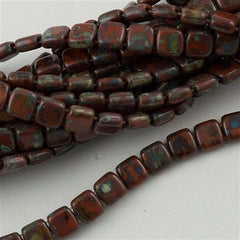 50 CzechMates 6mm Two Hole Tile Beads Umber Picasso (13610T)