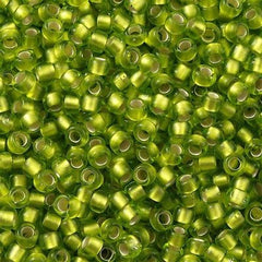 Toho Round Seed Bead 11/0 Matte Silver Lined Lime 2.5-inch Tube (24F)