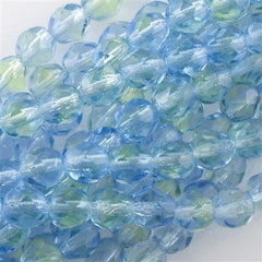 50 Czech Fire Polished 6mm Round Bead Blue Green (87301)