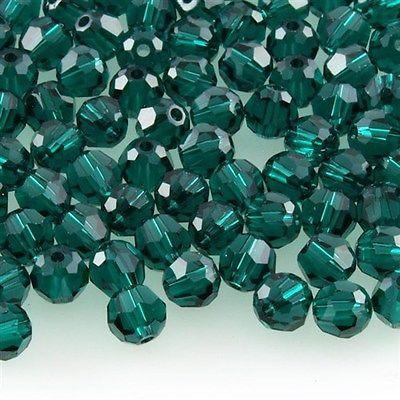 12 TRUE CRYSTAL 4mm Faceted Round Bead Emerald (205)
