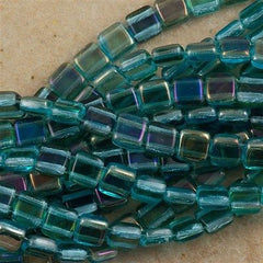 50 CzechMates 6mm Two Hole Tile Beads Aquamarine Twilight (60020W)
