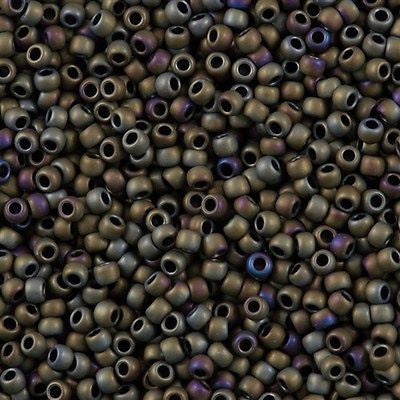 Toho Round Seed Bead 8/0 Matte Olive Iris 2.5-inch tube (614)