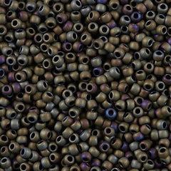 Toho Round Seed Bead 8/0 Matte Olive Iris 2.5-inch tube (614)