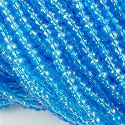 Czech Seed Bead Transparent Aqua AB 1/2 Hank 8/0 8-61010