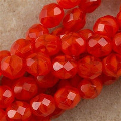 50 Czech Fire Polished 8mm Round Bead Opal Red Orange (91220)