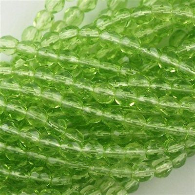 100 Czech Fire Polished 4mm Round Bead Lime Green (50400)