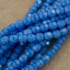 100 Czech Fire Polished 4mm Round Bead Sky Blue Coral (64020)