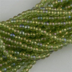 200 Czech 4mm Pressed Glass Round Beads Olivine Luster Iris (50230LR)