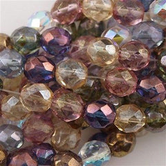 50 Czech Fire Polished 8mm Round Bead Luster Mix Color (10000)