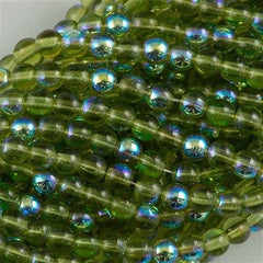 200 Czech 4mm Pressed Glass Round Beads Olivine AB (50230X)