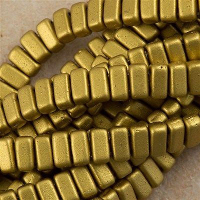 50 CzechMates 3x6mm Two Hole Brick Beads Matte Metallic Aztec Gold (01720K)