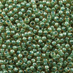 50g Toho Round Seed Bead 8/0 Inside Color Lined Sage Amber (380)